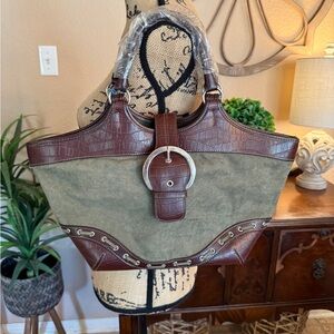 New Marlo Olive Green and Brown Croc Embossed Women's Tote Bag